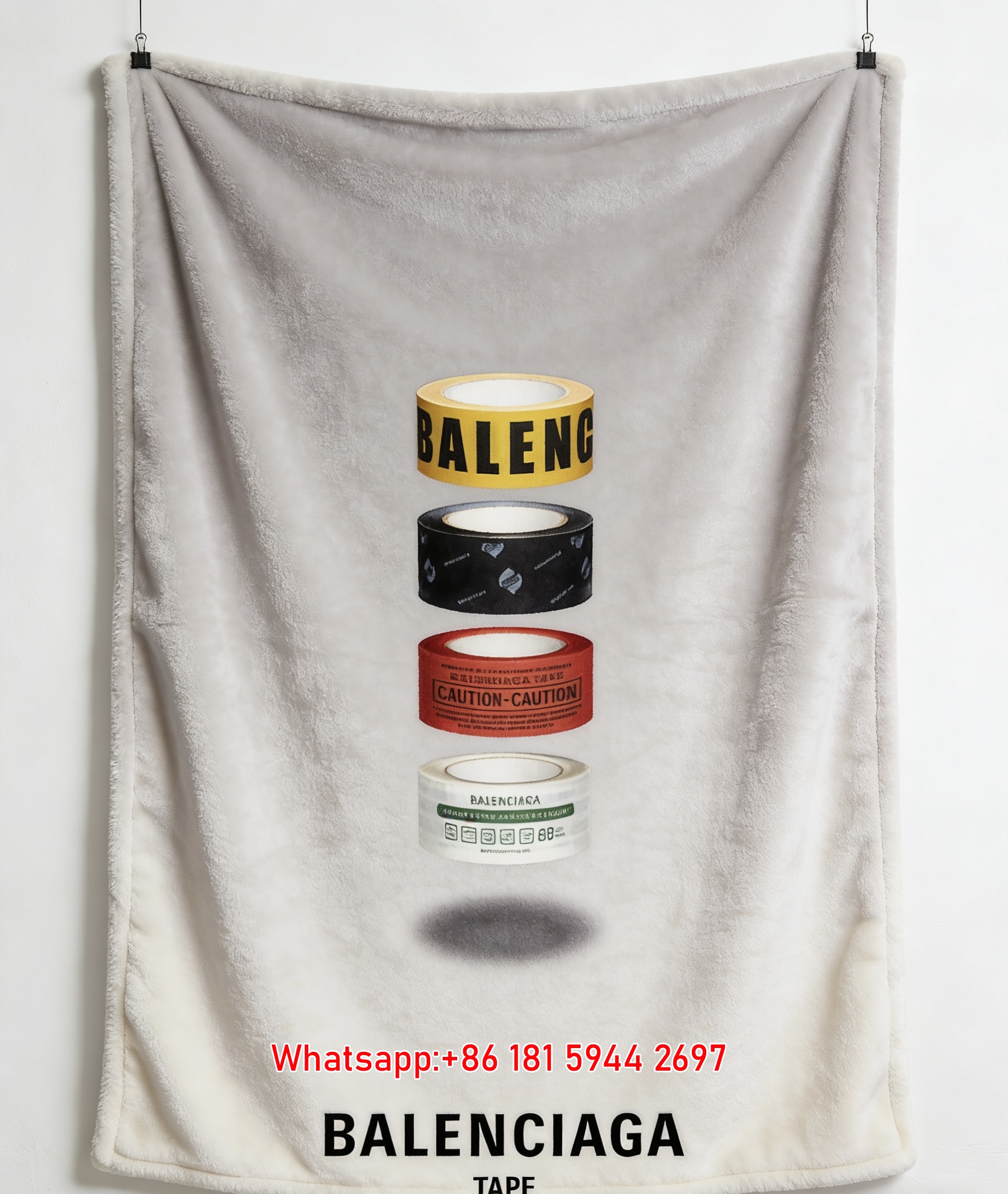Balenciaga Tape Print Flannel Throw Blanket BA249